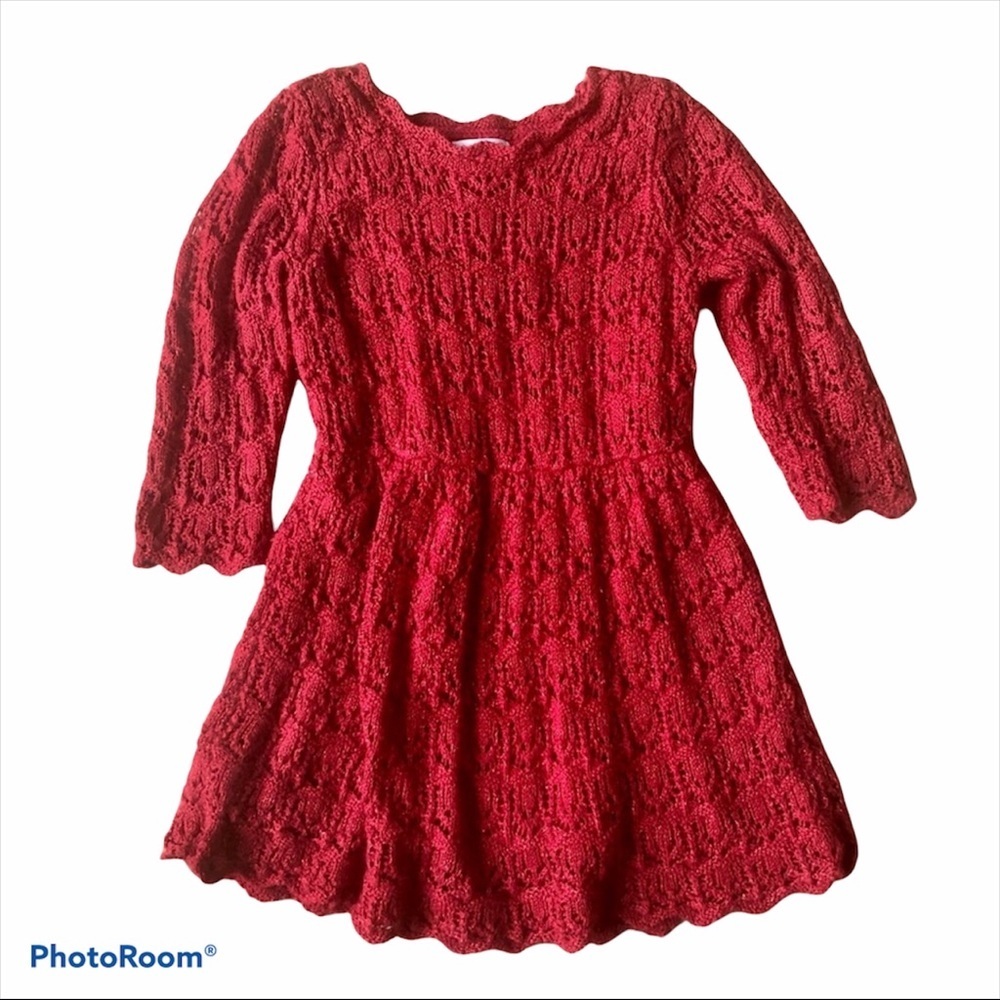 Cat & Jack Red Sparkly Lined Knit Long Sleeve Dress